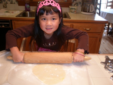 Kasen rolling dough for Santa cookies